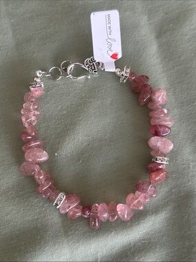 Handmade Dusty Rose Quartz Crystal Beaded Bracelet -